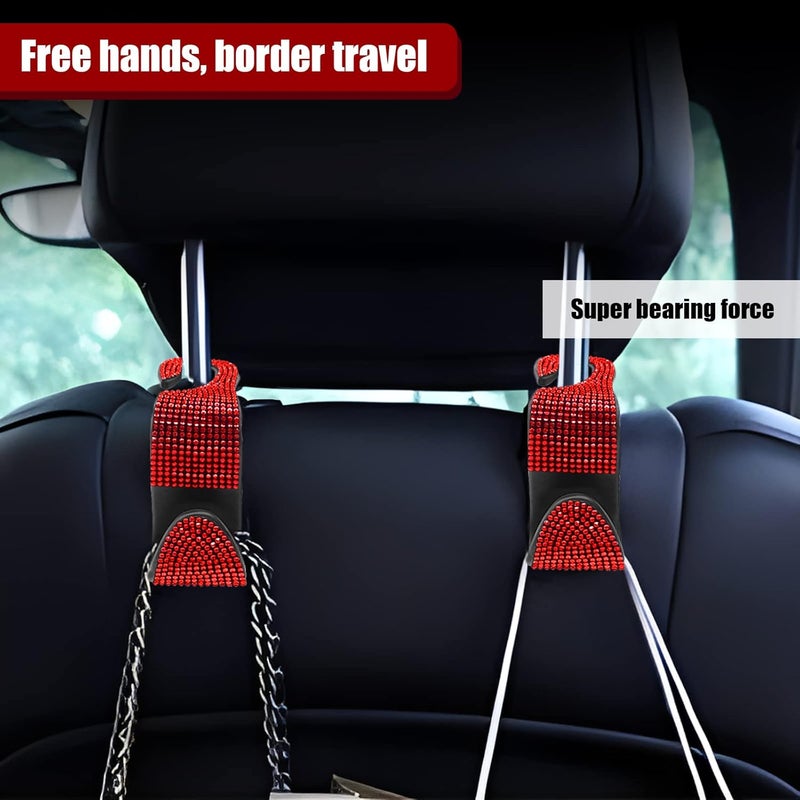 OSIFIT 2PCS Car Seat Hooks, Bling Rhinestone Headrest Hooks, Universal Bling Car Interior Accessories, for Handbag, Clothes, Purse, Water Bottle (Red) - Image 5